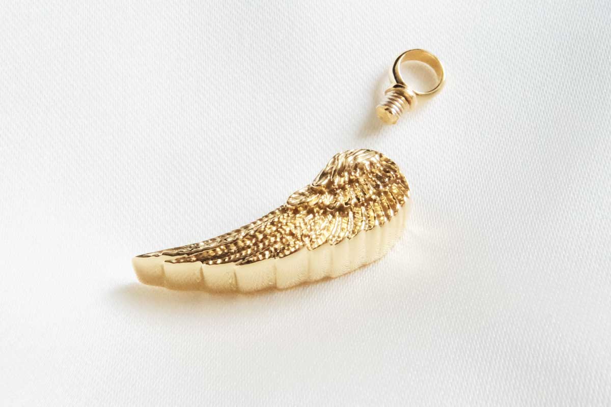 Ashes Jewellery Gold Angel Wing Pendant