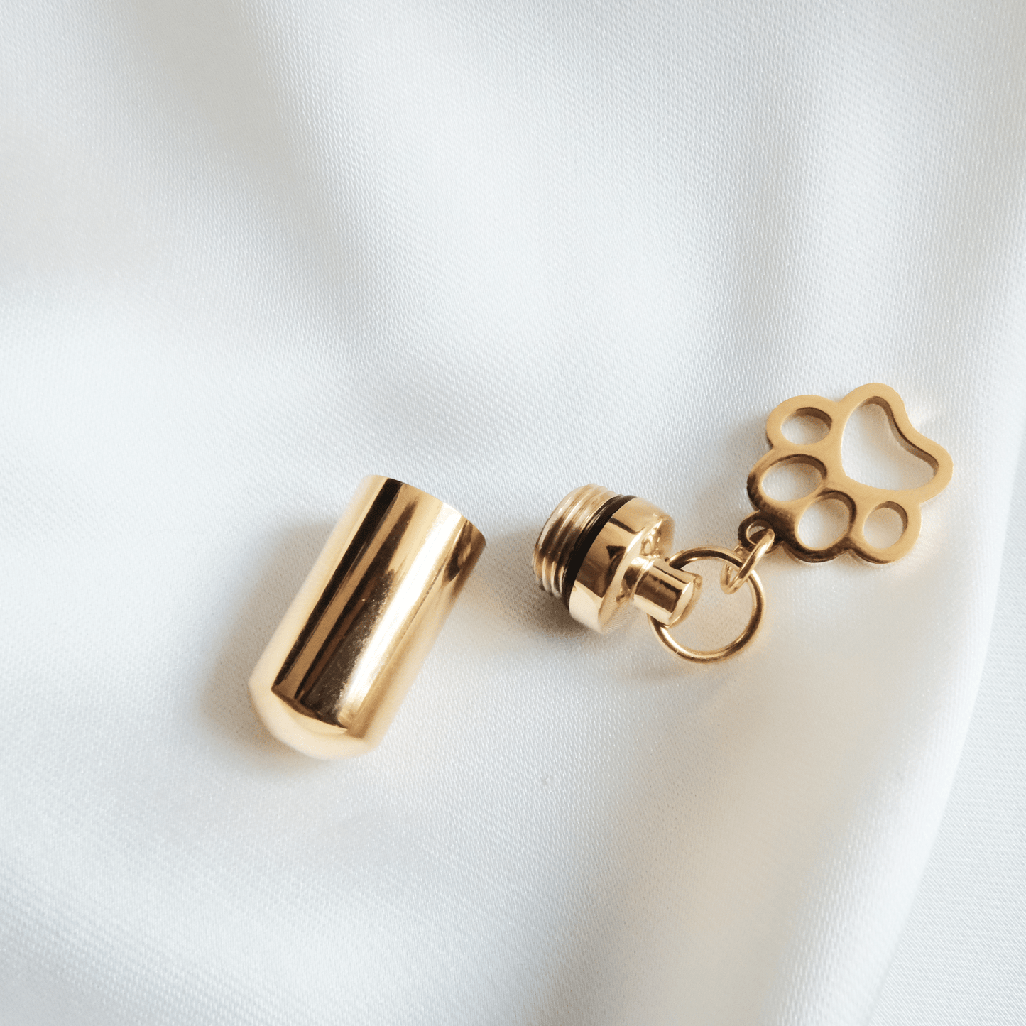 Gold Cylinder Pet Memorial Ashes Necklace with Paw Print - Ashes Jewellery AE
