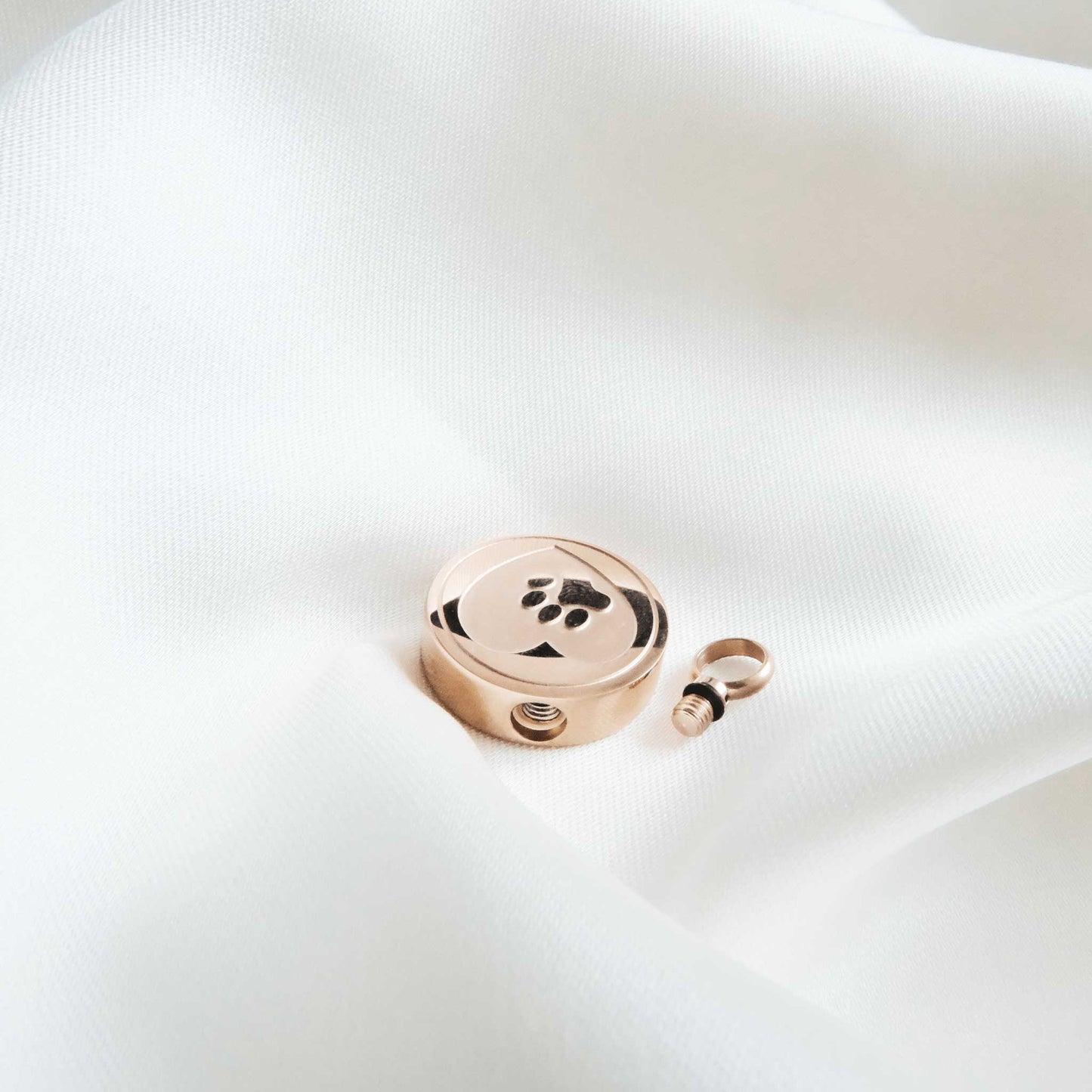 Pet Ashes in Jewellery – Stainless Steel Round Ashes Necklace with Heart & Paw Rose Gold - Ashes Jewellery AE