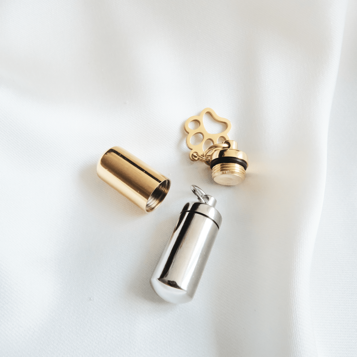 Silver Cylinder Pet Memorial Jewellery with Paw Print - Ashes Jewellery AE