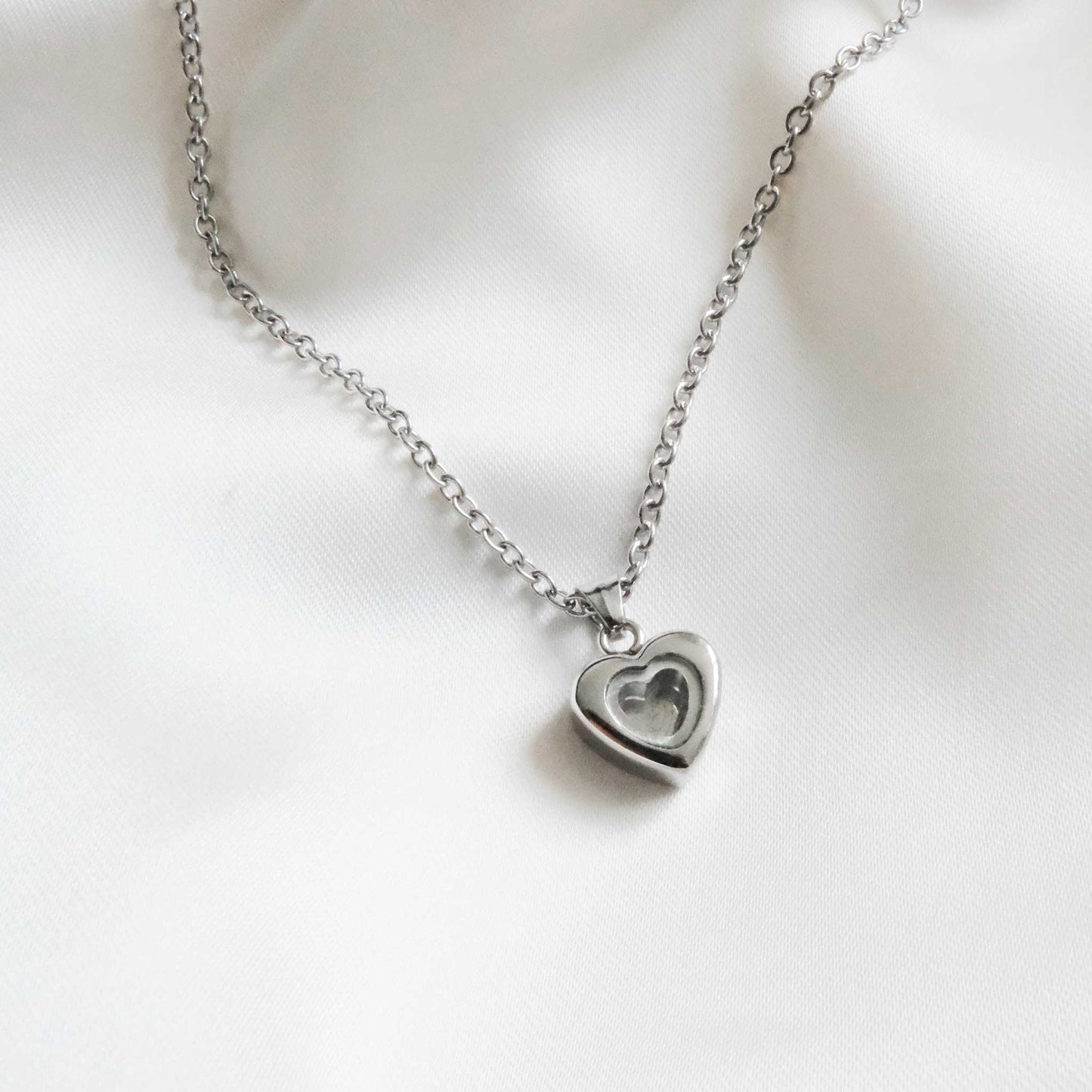 Silver Heart Ashes Necklace Stainless Steel - Ashes Jewellery AE