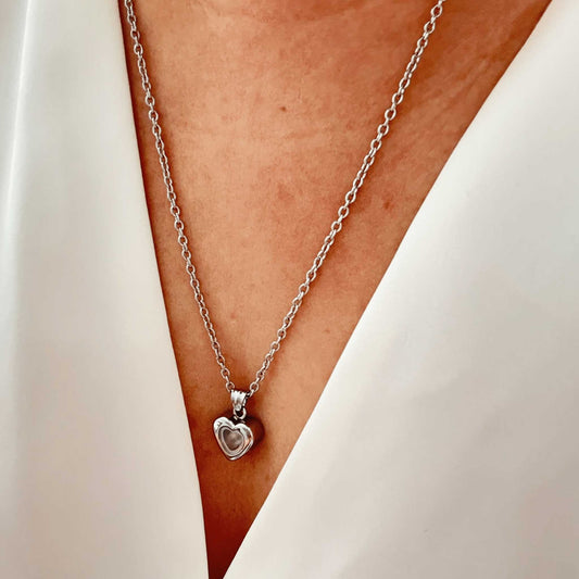 Silver Heart Ashes Necklace Stainless Steel - Ashes Jewellery AE