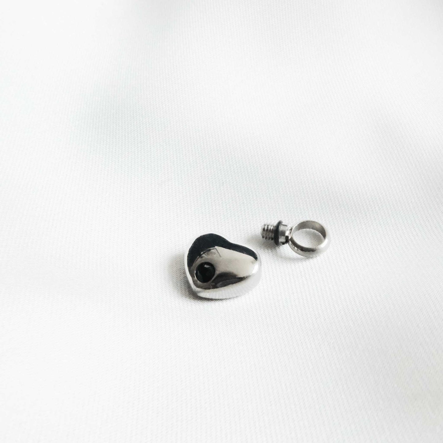 Silver Heart Urn Necklace with Black Stone Stainless Steel - Ashes Jewellery AE