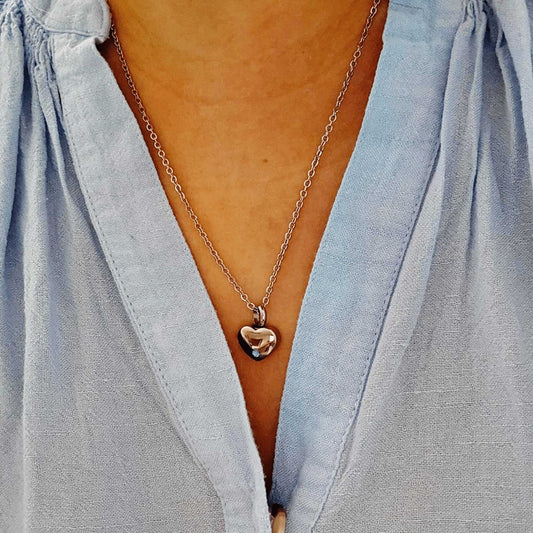 Silver Heart Urn Necklace with Blue Stone Stainless Steel - Ashes Jewellery AE