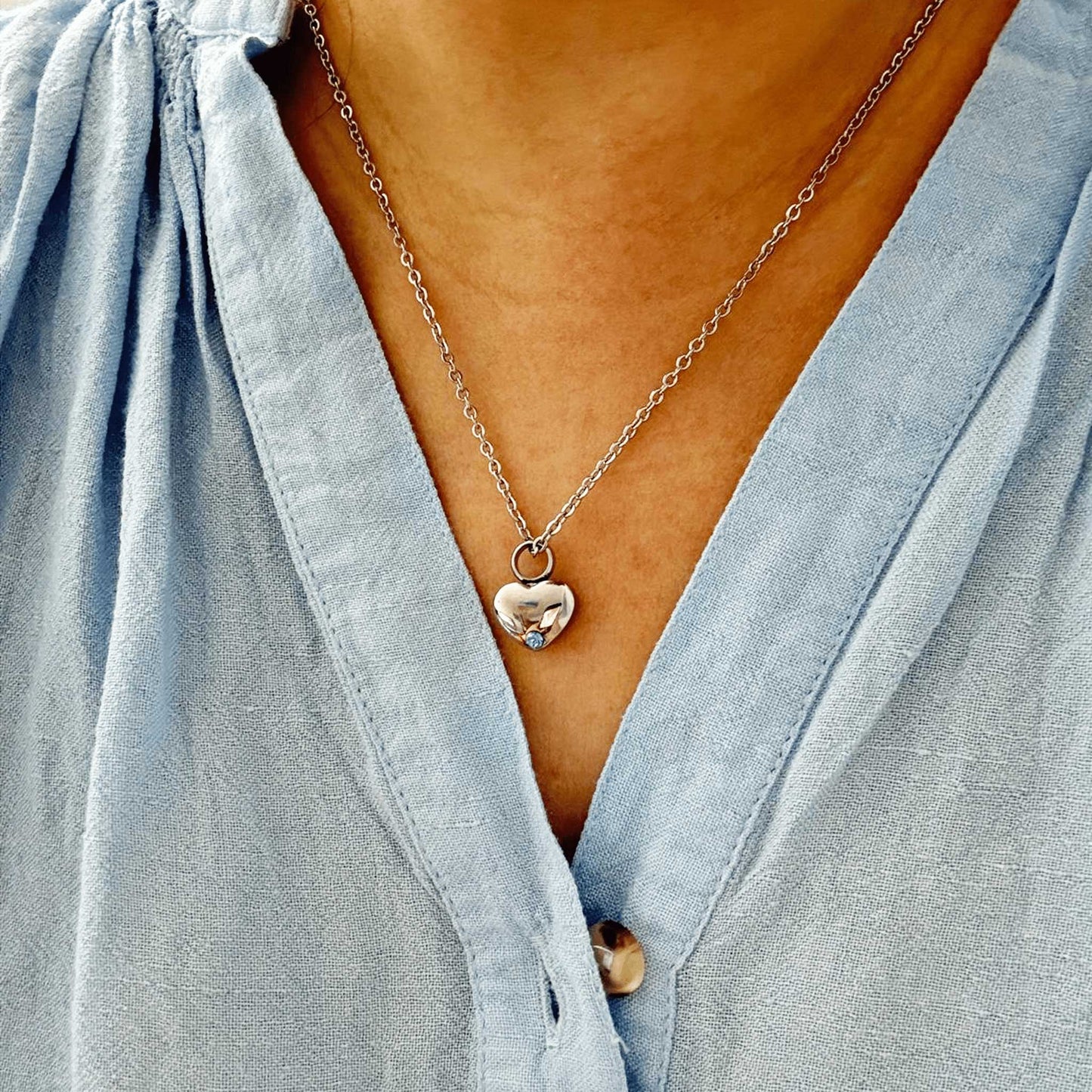 Silver Heart Urn Necklace with Green Stone Stainless Steel - Ashes Jewellery AE