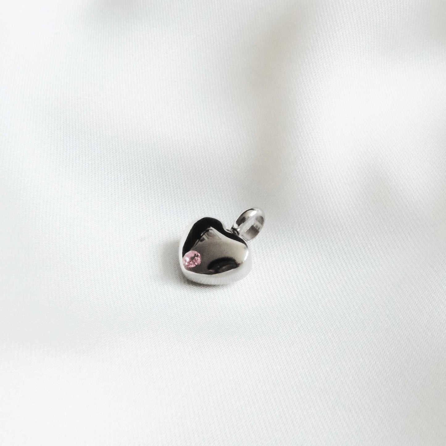 Silver Heart Urn Necklace with Pink Stone Stainless Steel - Ashes Jewellery AE