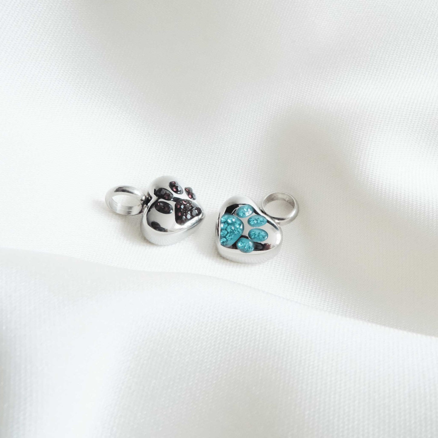 Small Heart & Paw Ashes Pendant – Beautiful Pet Ashes Jewellery with Purple Zircon Paw - Ashes Jewellery AE