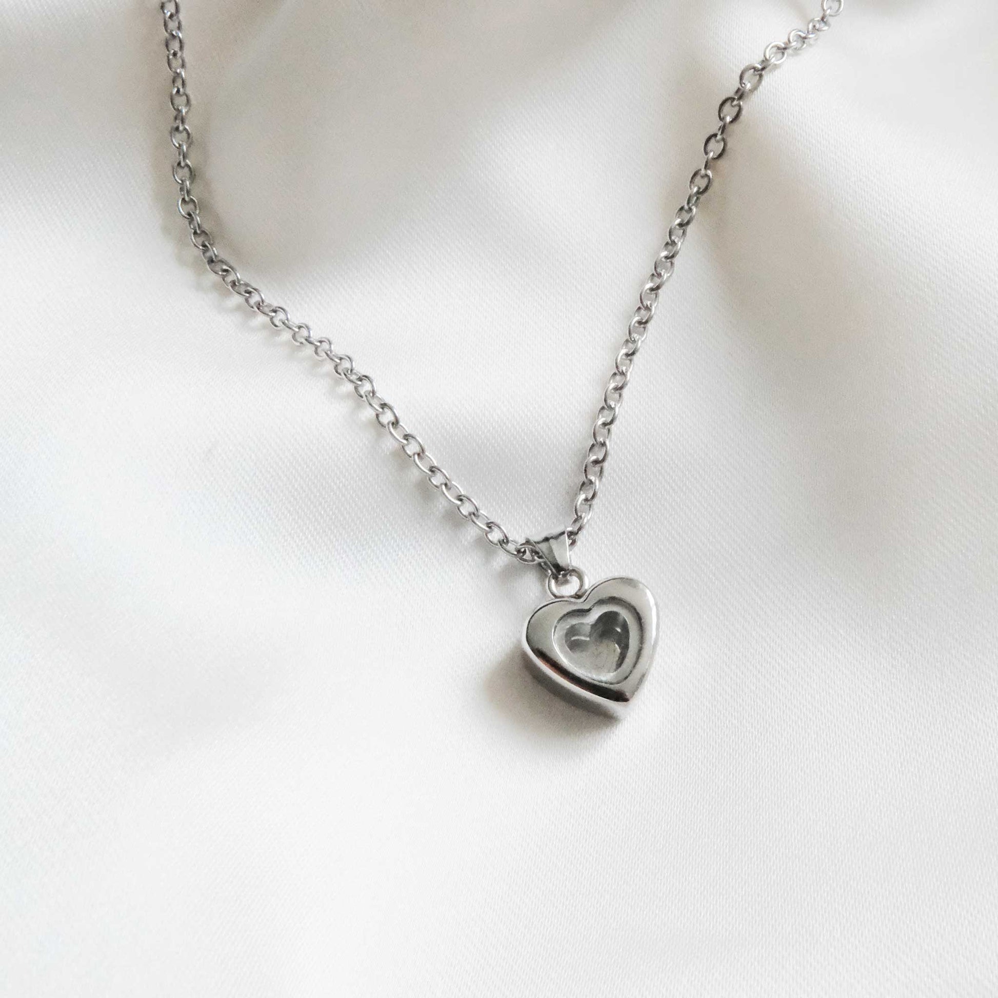 Silver Heart Ashes Necklace Stainless Steel - Ashes Jewellery AE