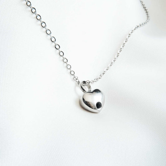 Silver Heart Urn Necklace with Black Stone Stainless Steel - Ashes Jewellery AE