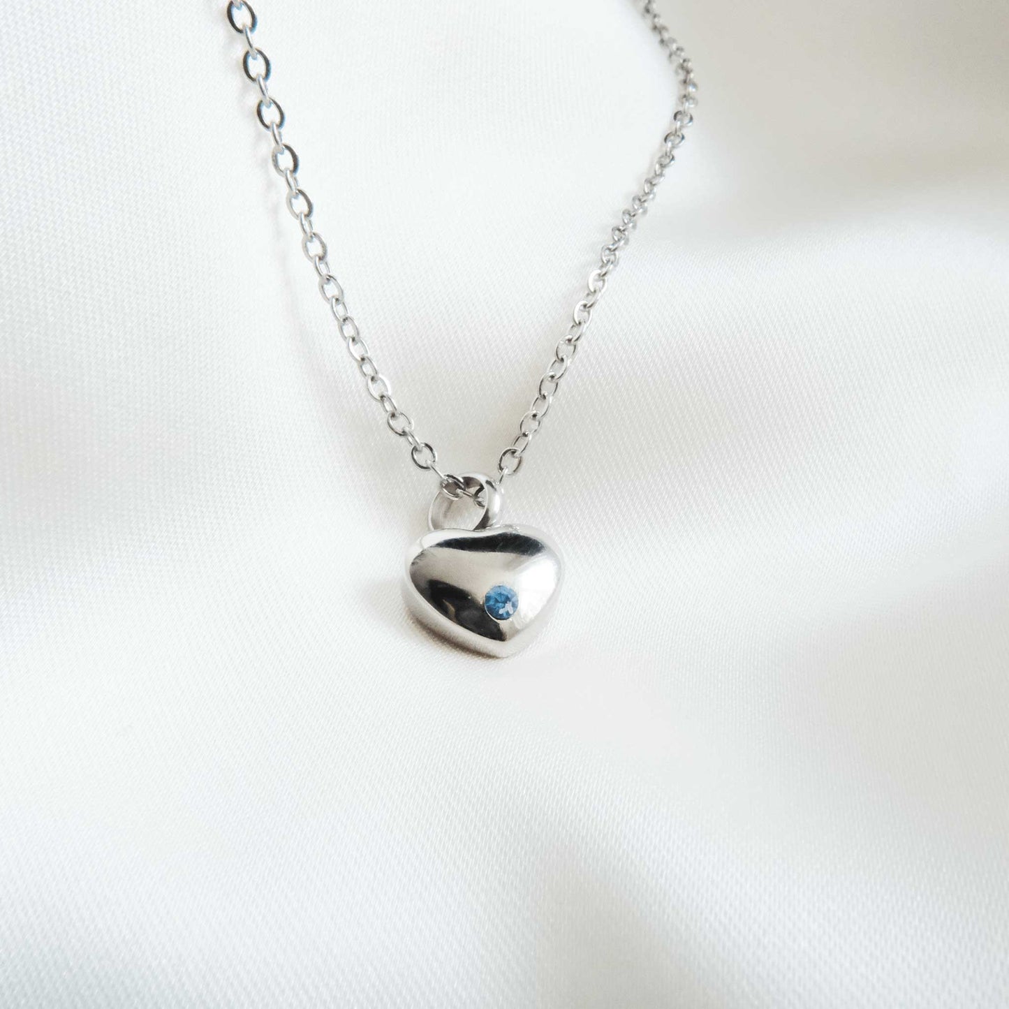 Silver Heart Urn Necklace with Blue Stone Stainless Steel - Ashes Jewellery AE
