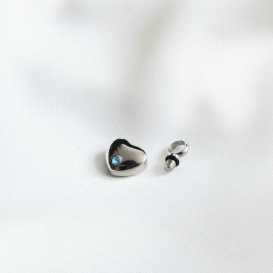 Silver Heart Urn Necklace with Blue Stone Stainless Steel - Ashes Jewellery AE