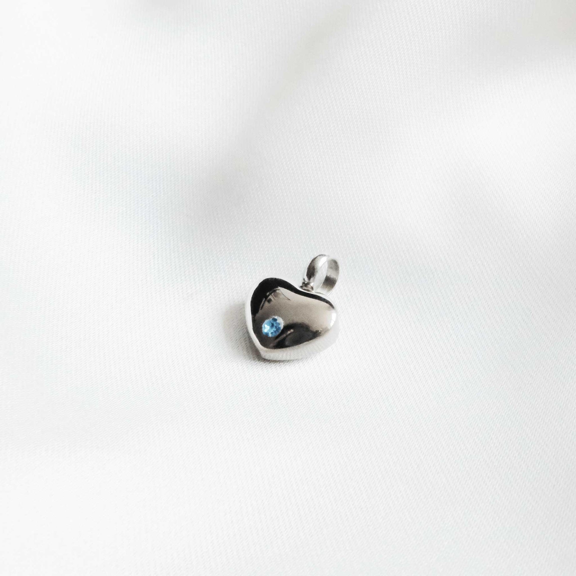 Silver Heart Urn Necklace with Blue Stone Stainless Steel - Ashes Jewellery AE