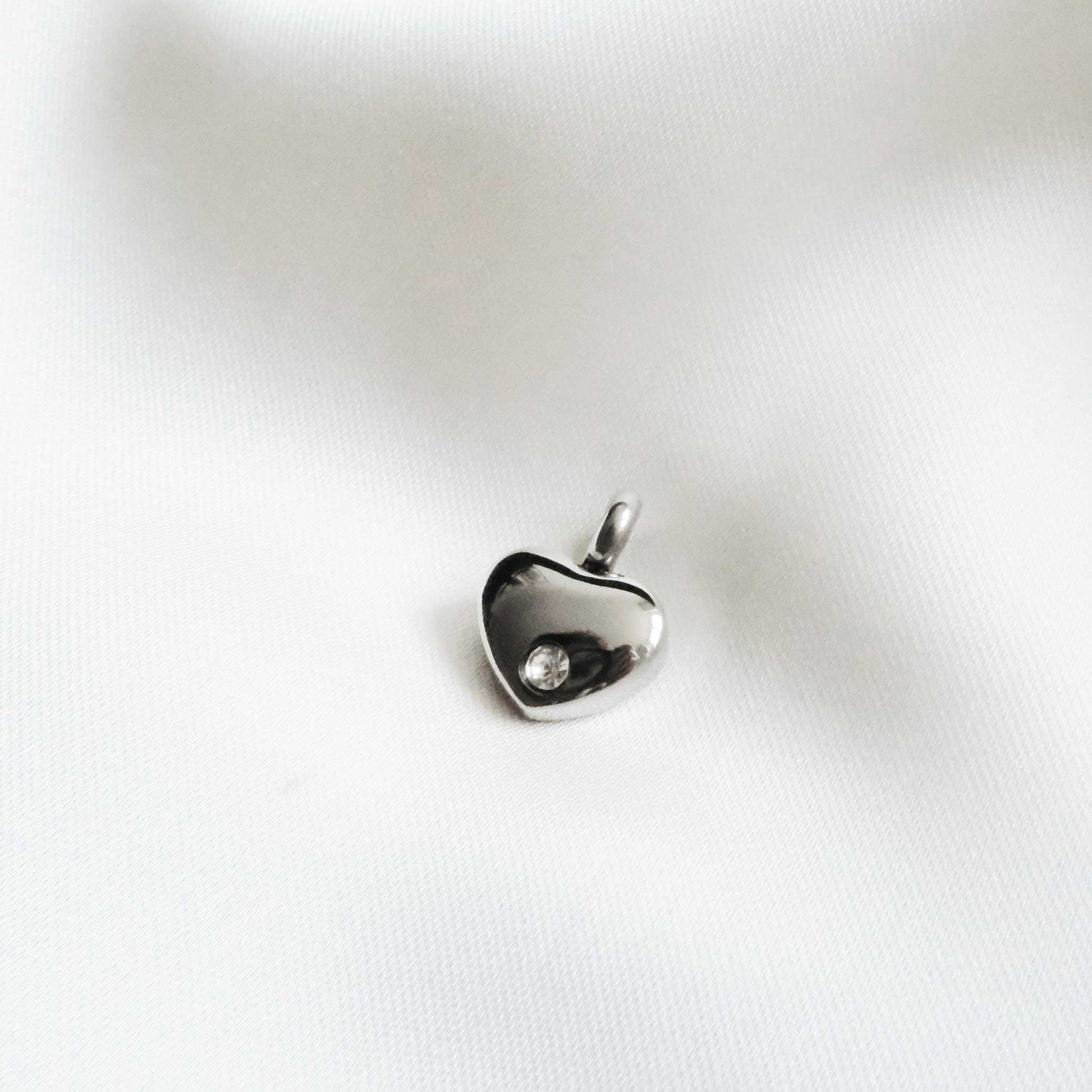 Silver Heart Urn Necklace with Clear Stone Stainless Steel - Ashes Jewellery AE
