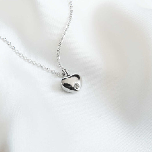 Silver Heart Urn Necklace with Clear Stone Stainless Steel - Ashes Jewellery AE