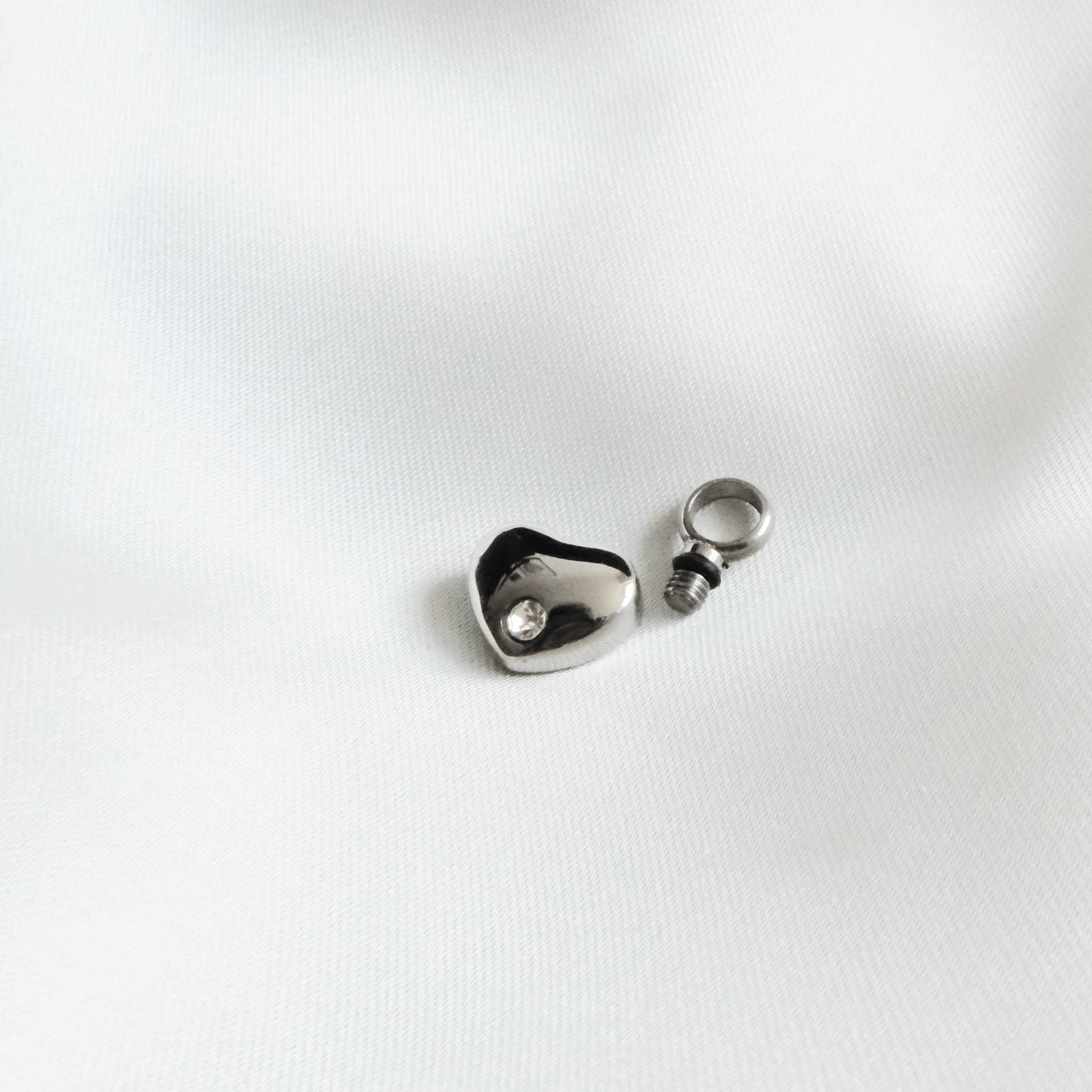 Silver Heart Urn Necklace with Clear Stone Stainless Steel - Ashes Jewellery AE