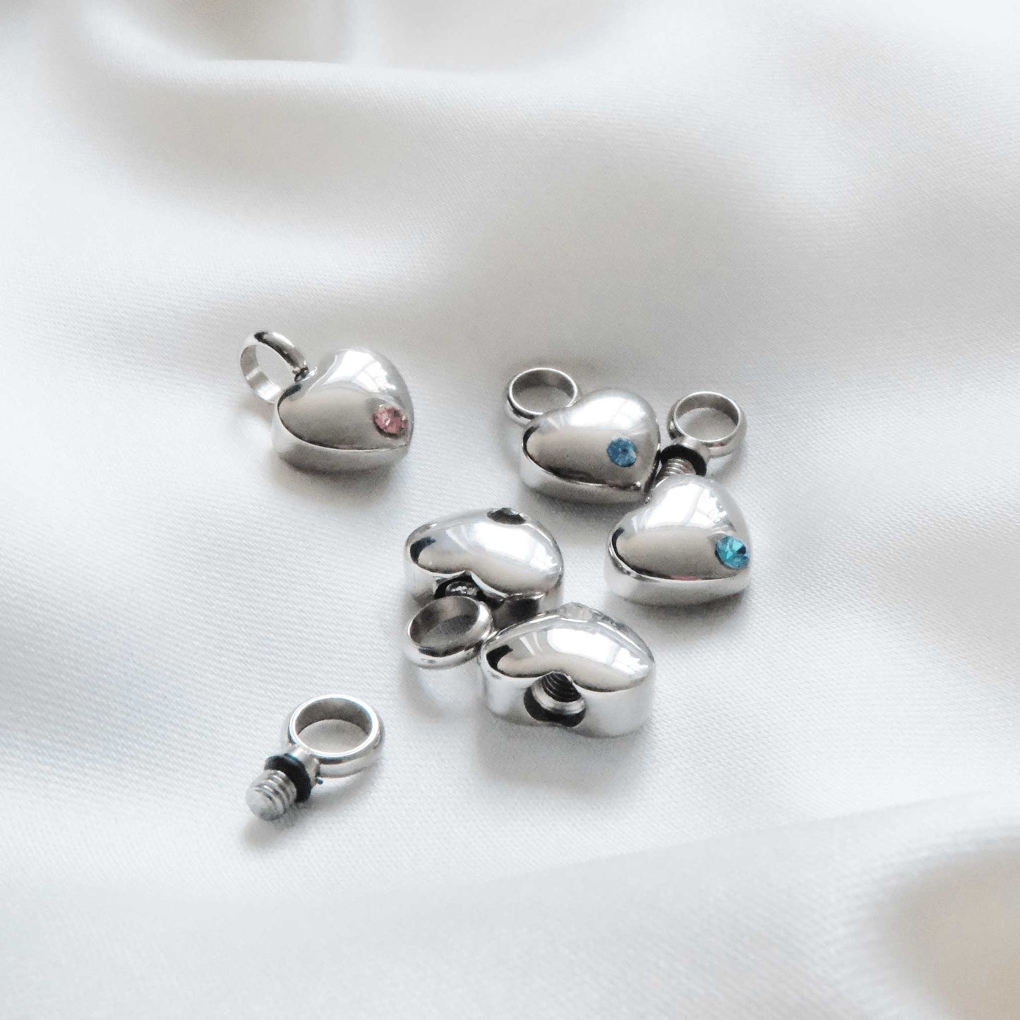 Silver Heart Urn Necklace with Green Stone Stainless Steel - Ashes Jewellery AE