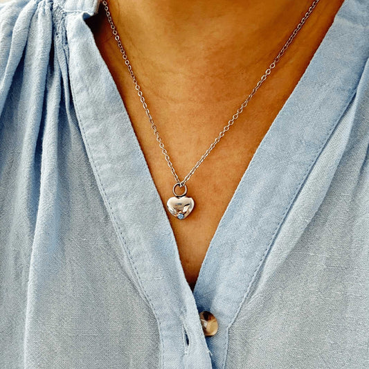 Silver Heart Urn Necklace with Green Stone Stainless Steel - Ashes Jewellery AE
