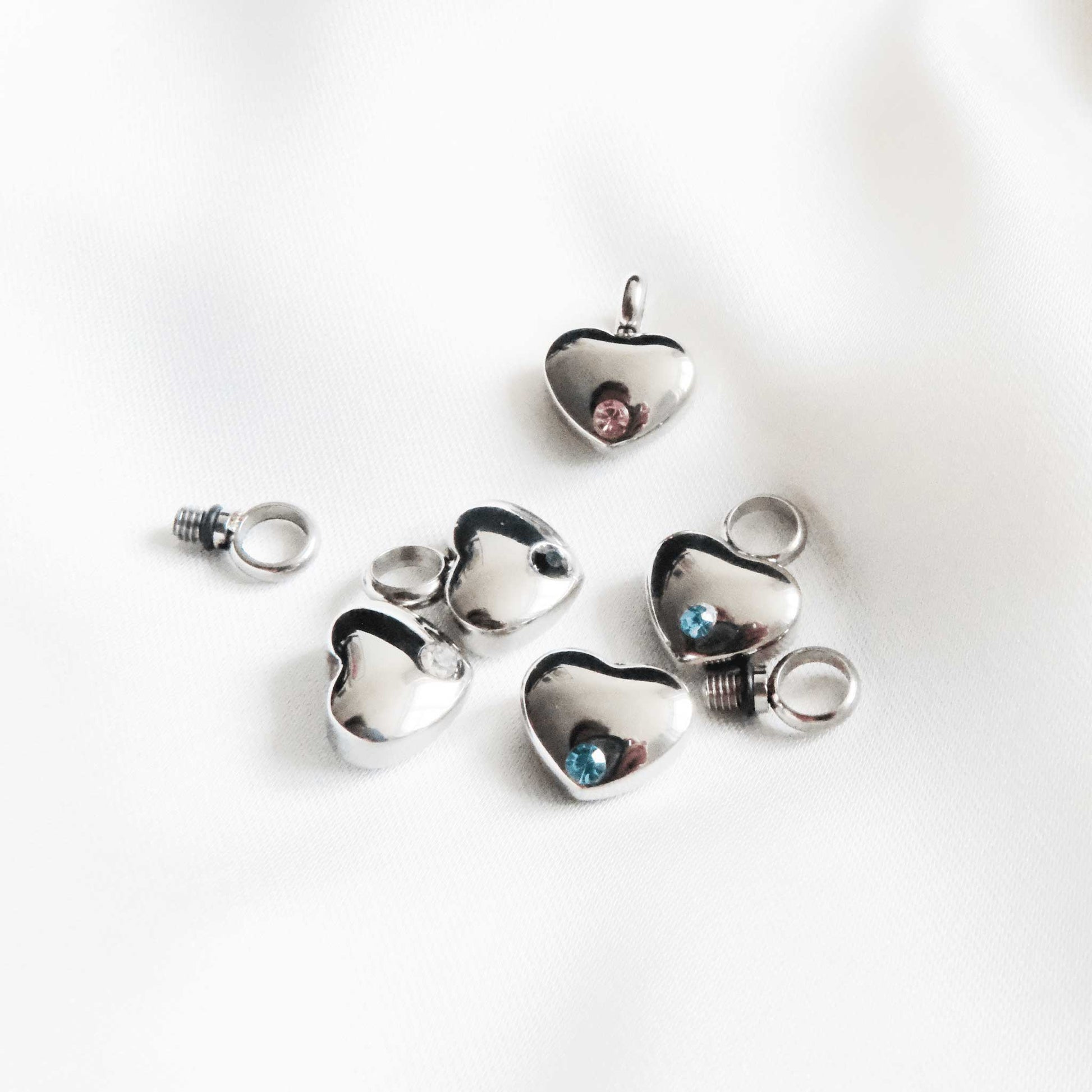 Silver Heart Urn Necklace with Green Stone Stainless Steel - Ashes Jewellery AE