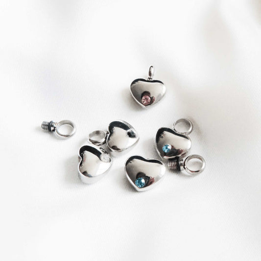 Silver Heart Urn Necklace with Green Stone Stainless Steel - Ashes Jewellery AE