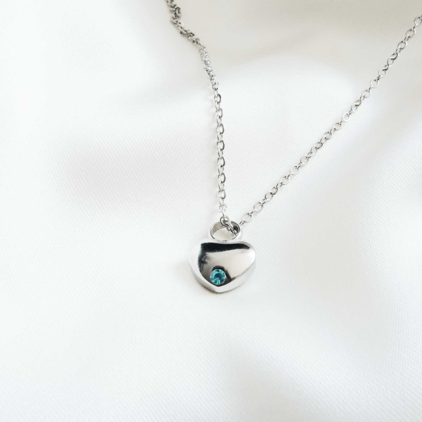 Silver Heart Urn Necklace with Green Stone Stainless Steel - Ashes Jewellery AE