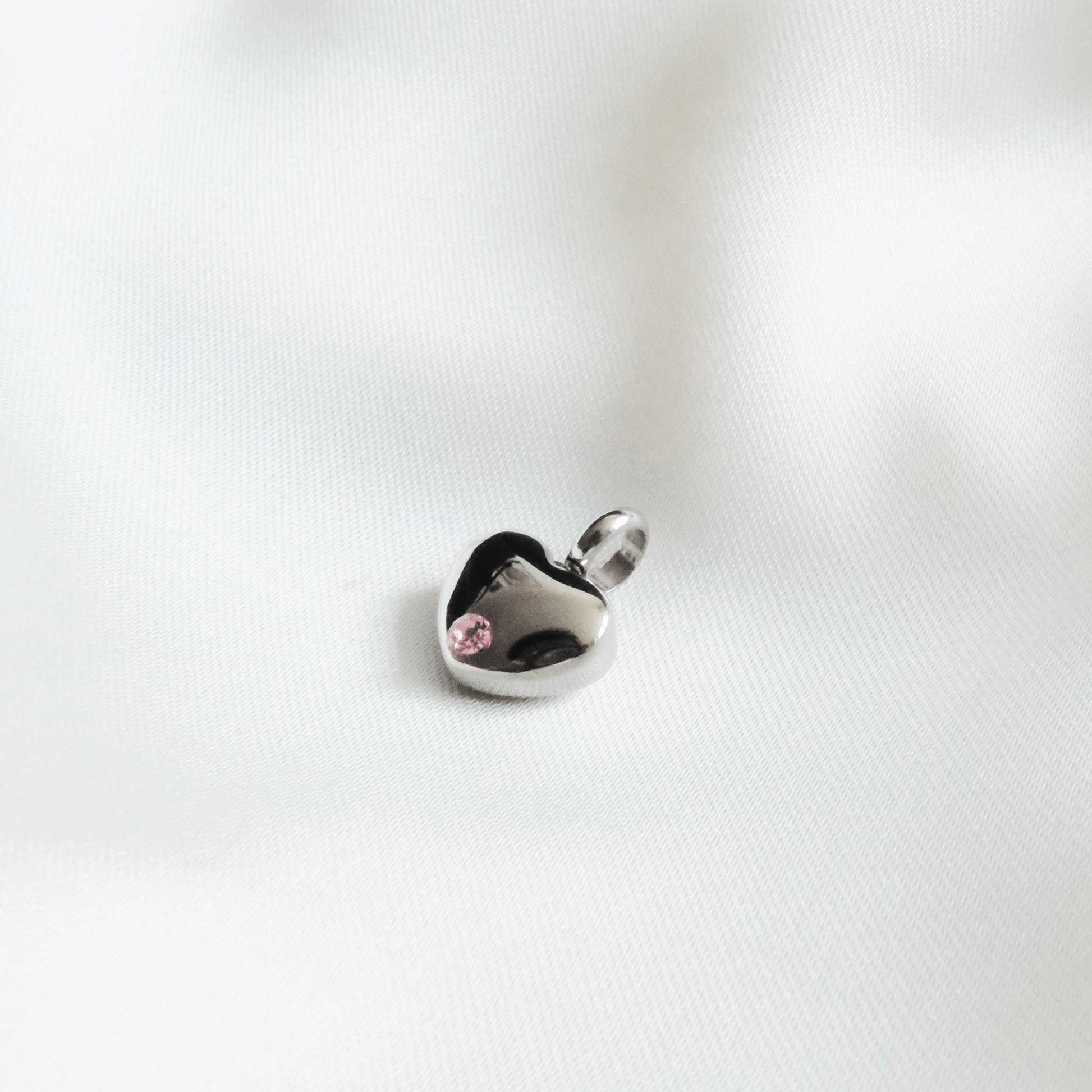 Silver Heart Urn Necklace with Pink Stone Stainless Steel - Ashes Jewellery AE