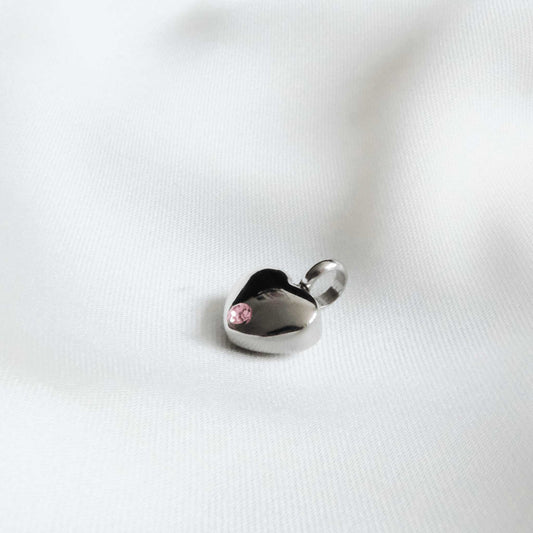 Silver Heart Urn Necklace with Pink Stone Stainless Steel - Ashes Jewellery AE