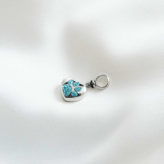 Small Heart & Paw Ashes Pendant – Beautiful Pet Ashes Jewellery with Blue Zircon Paw - Ashes Jewellery AE