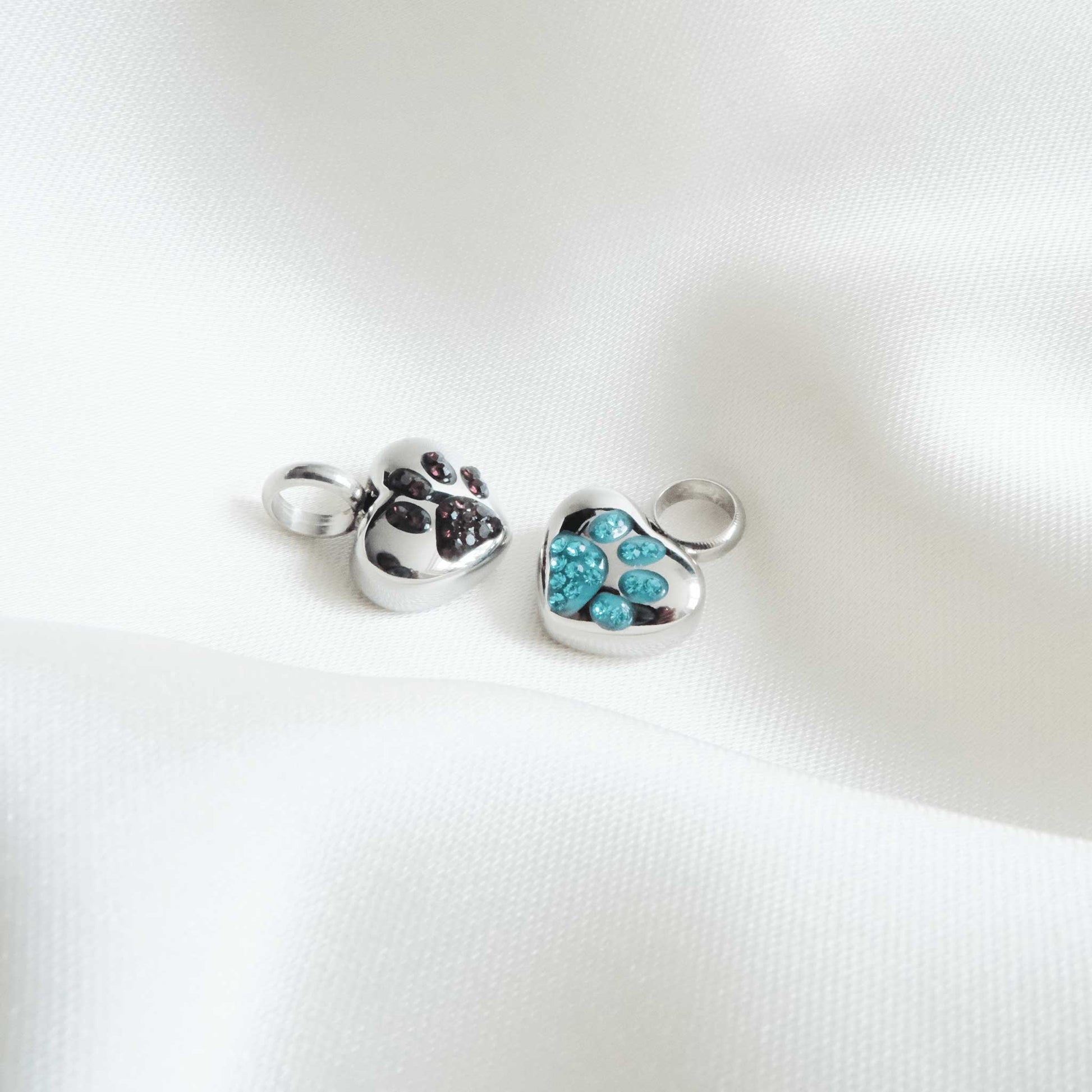 Small Heart & Paw Ashes Pendant – Beautiful Pet Ashes Jewellery with Purple Zircon Paw - Ashes Jewellery AE