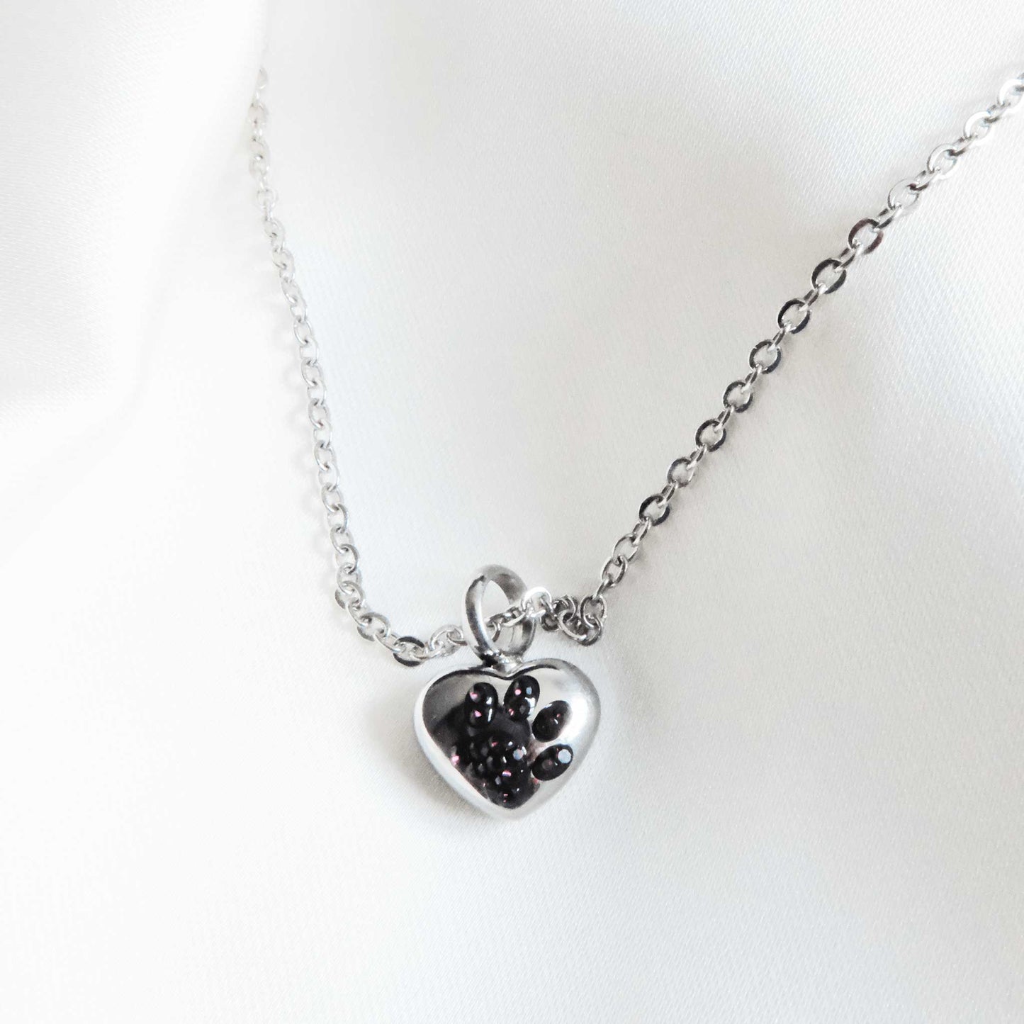 Small Heart & Paw Ashes Pendant – Beautiful Pet Ashes Jewellery with Purple Zircon Paw - Ashes Jewellery AE
