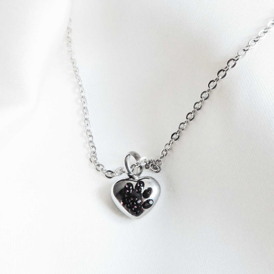Small Heart & Paw Ashes Pendant – Beautiful Pet Ashes Jewellery with Purple Zircon Paw - Ashes Jewellery AE